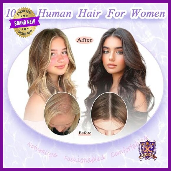 Real Human Hair Topper with Realistic Scalp Line & Side Bangs